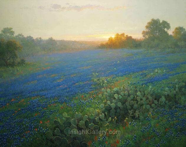 Prickly Pear and Wildflowers at Sunset  ~ Signed and Numbered by Robert Pummill